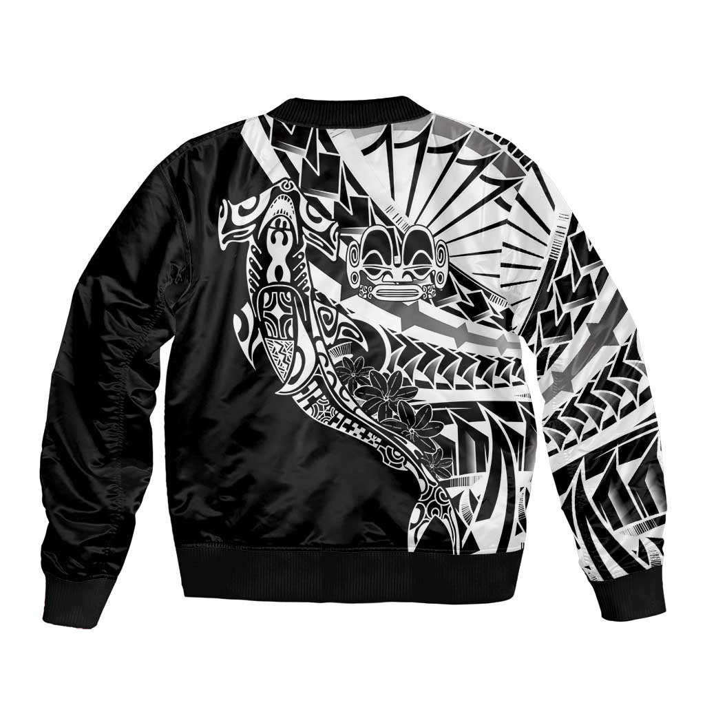 Black White Marquesas Islands Bomber Jacket Marquesan Matatiki Hammerhead Shark Patutiki LT14 - Polynesian Pride