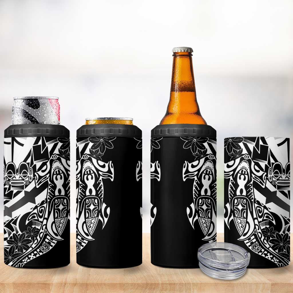 Black White Marquesas Islands 4 in 1 Can Cooler Tumbler Marquesan Matatiki Hammerhead Shark Patutiki LT14 - Polynesian Pride