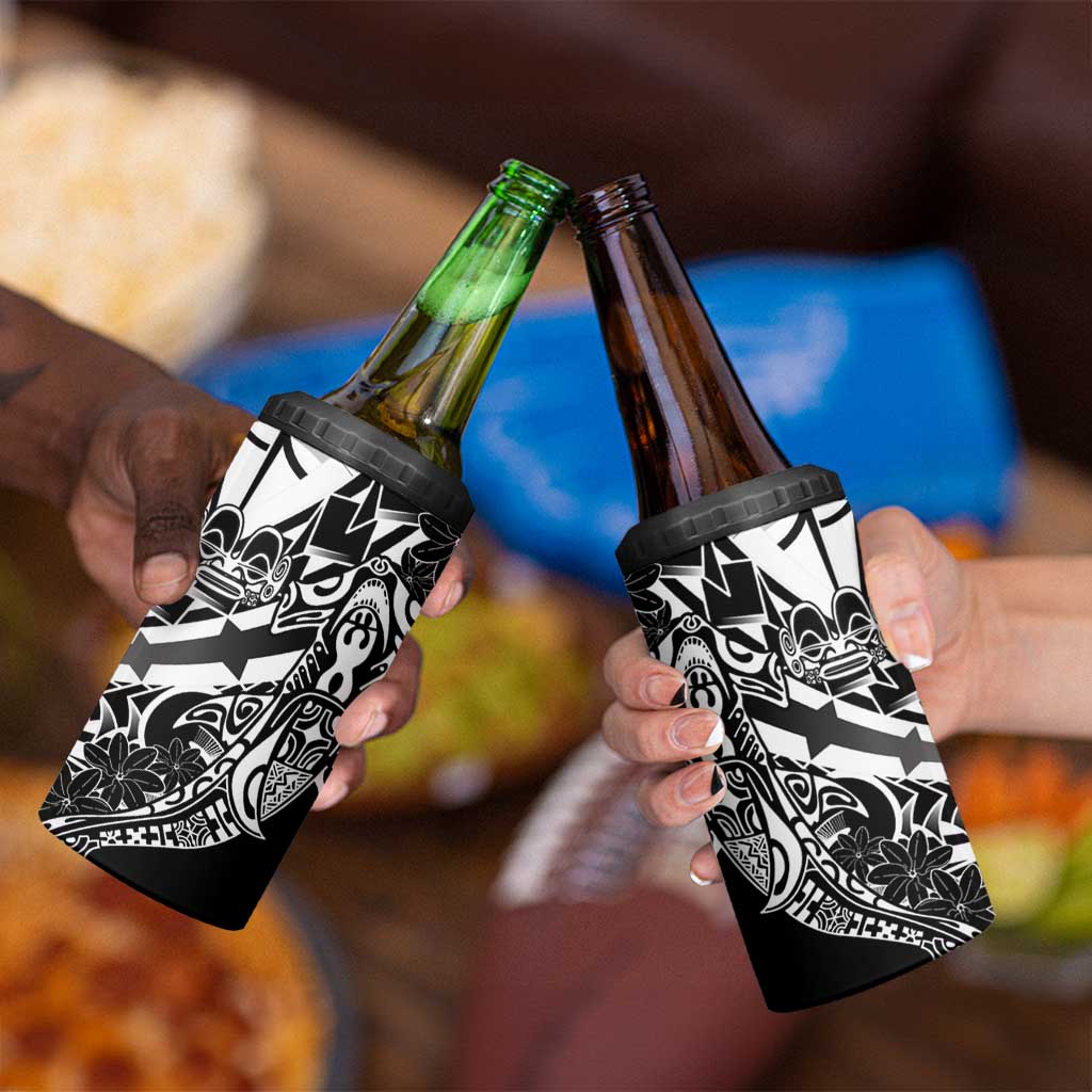 Black White Marquesas Islands 4 in 1 Can Cooler Tumbler Marquesan Matatiki Hammerhead Shark Patutiki LT14 - Polynesian Pride
