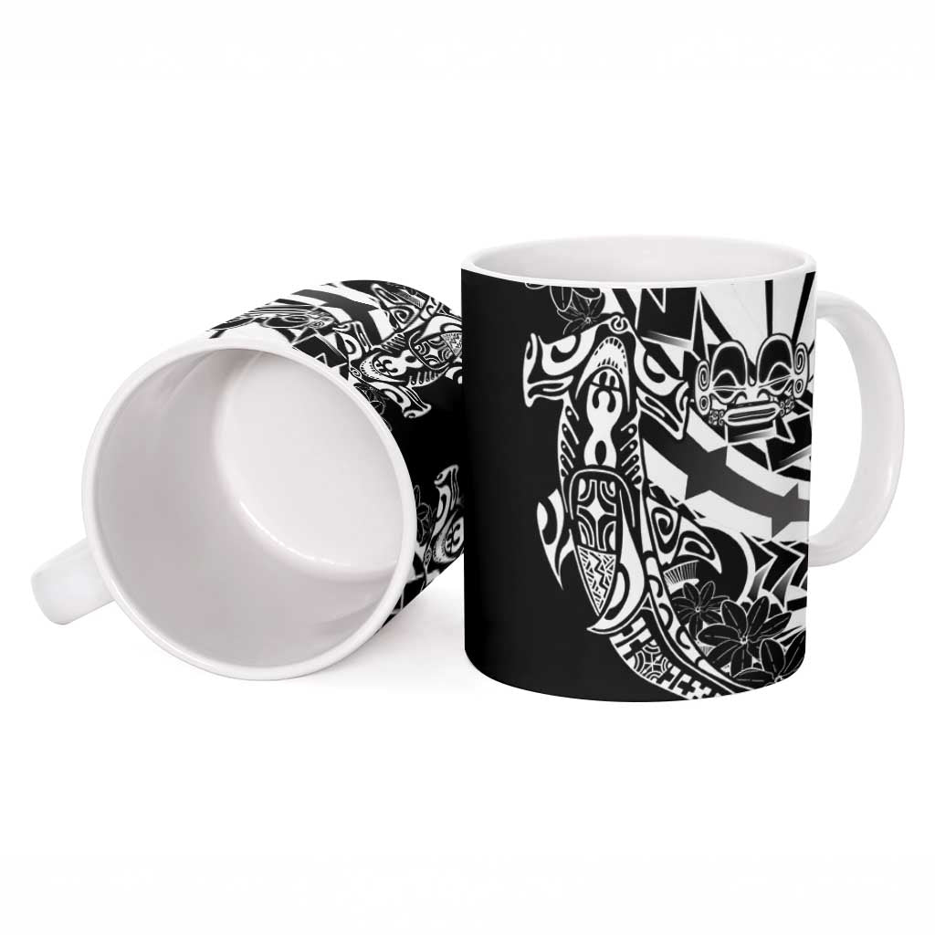 Black White Marquesas Islands Ceramic Mug Marquesan Matatiki Hammerhead Shark Patutiki LT14 - Polynesian Pride