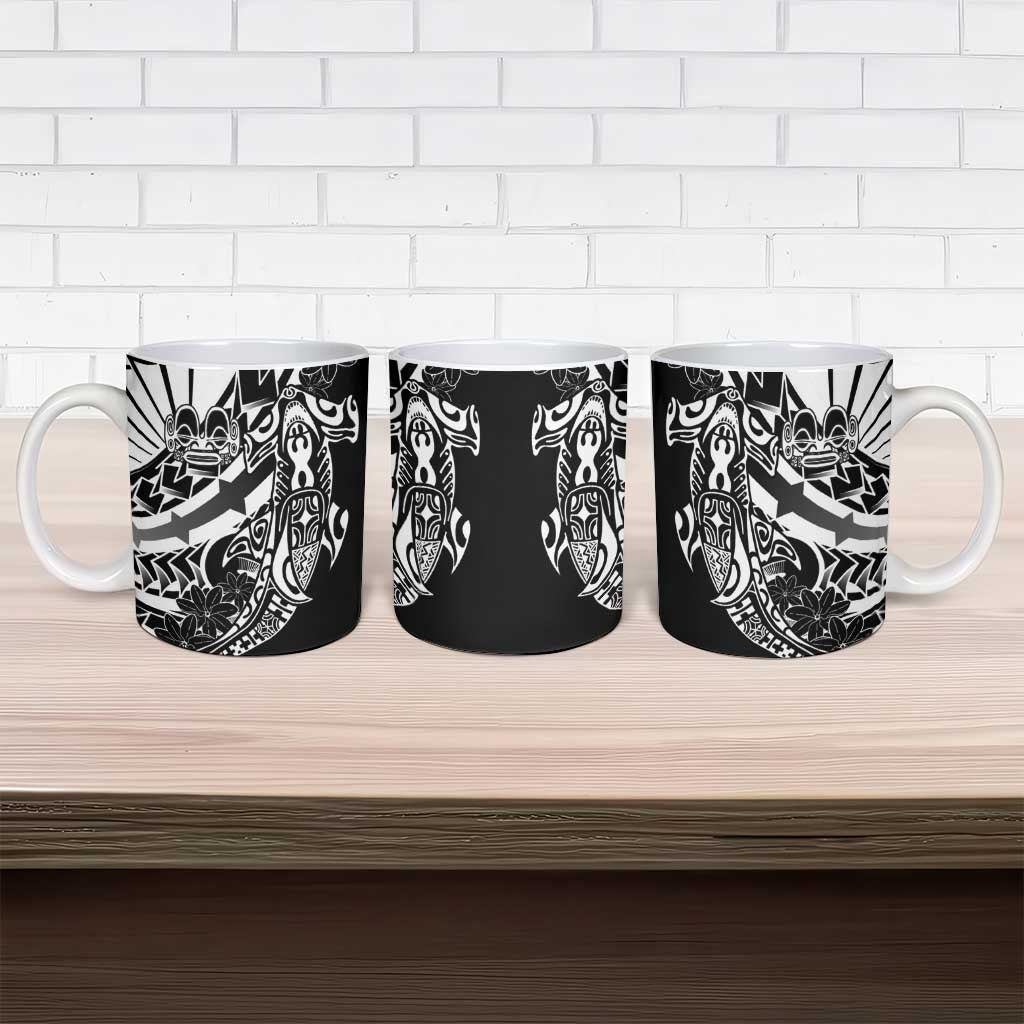 Black White Marquesas Islands Ceramic Mug Marquesan Matatiki Hammerhead Shark Patutiki LT14 - Polynesian Pride
