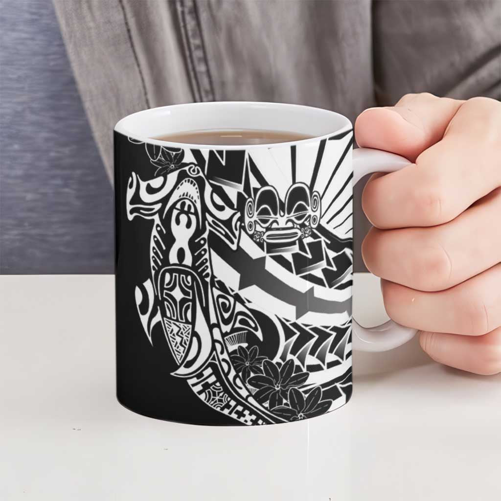 Black White Marquesas Islands Ceramic Mug Marquesan Matatiki Hammerhead Shark Patutiki LT14 - Polynesian Pride