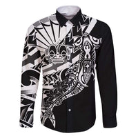 Black White Marquesas Islands Family Matching Long Sleeve Bodycon Dress and Hawaiian Shirt Marquesan Matatiki Hammerhead Shark Patutiki LT14 Dad's Shirt - Long Sleeve Black - Polynesian Pride