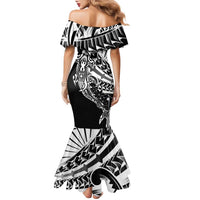 Black White Marquesas Islands Family Matching Mermaid Dress and Hawaiian Shirt Marquesan Matatiki Hammerhead Shark Patutiki LT14 - Polynesian Pride