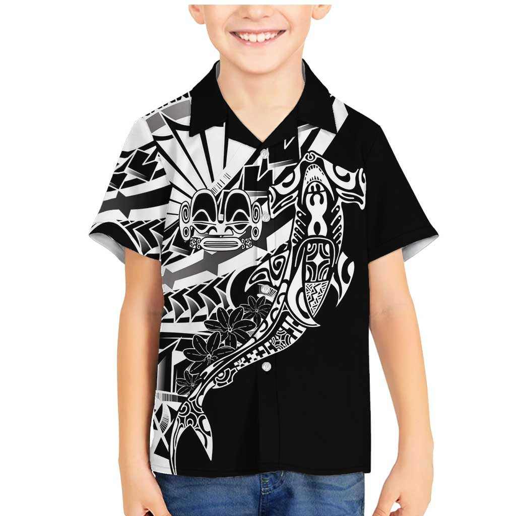 Black White Marquesas Islands Family Matching Mermaid Dress and Hawaiian Shirt Marquesan Matatiki Hammerhead Shark Patutiki LT14 Son's Shirt Black - Polynesian Pride