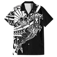 Black White Marquesas Islands Family Matching Off Shoulder Maxi Dress and Hawaiian Shirt Marquesan Matatiki Hammerhead Shark Patutiki LT14 Dad's Shirt - Short Sleeve Black - Polynesian Pride
