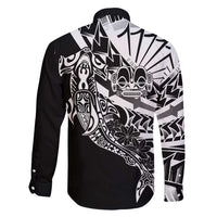 Black White Marquesas Islands Family Matching Off Shoulder Maxi Dress and Hawaiian Shirt Marquesan Matatiki Hammerhead Shark Patutiki LT14 - Polynesian Pride