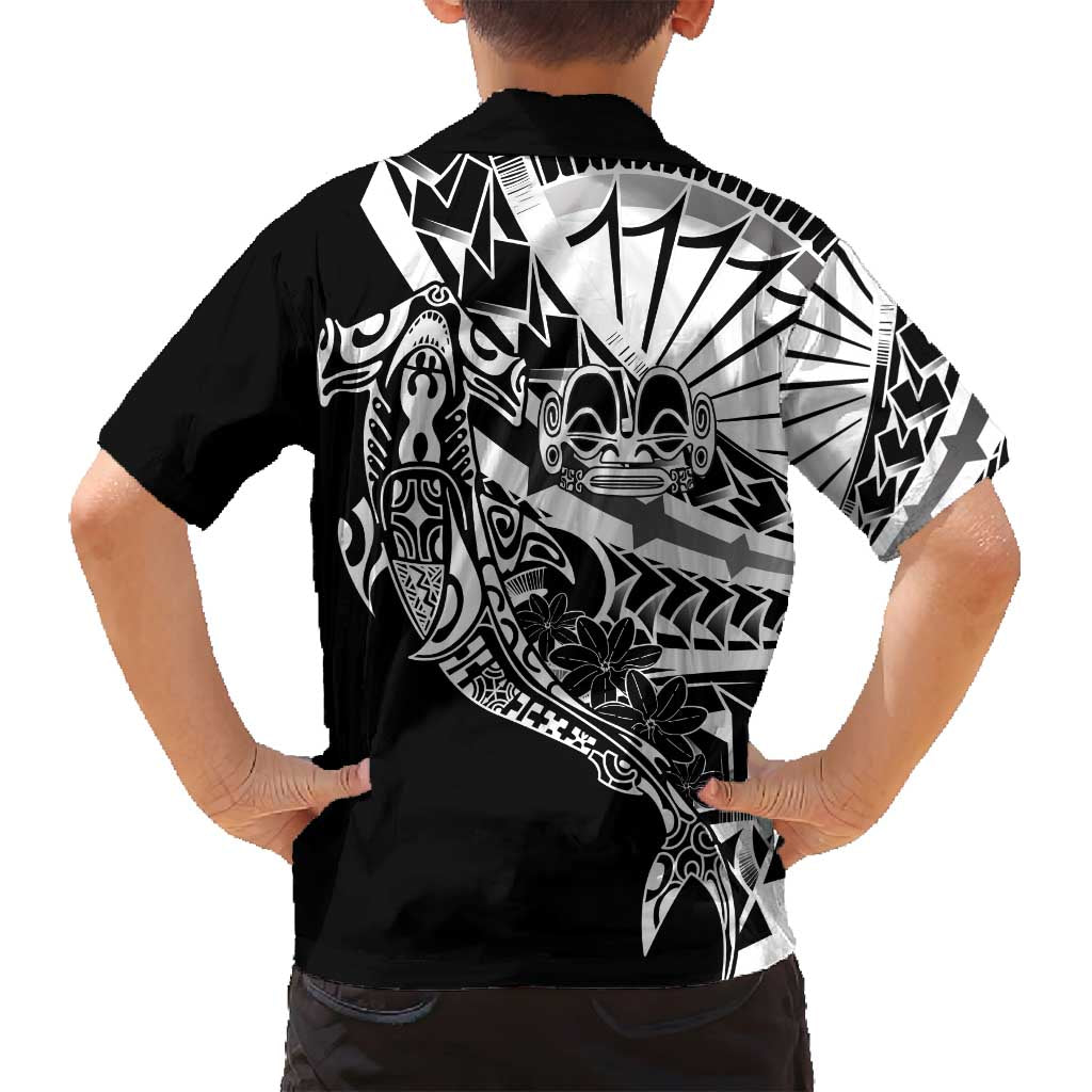 Black White Marquesas Islands Family Matching Off Shoulder Short Dress and Hawaiian Shirt Marquesan Matatiki Hammerhead Shark Patutiki LT14 - Polynesian Pride