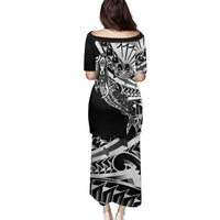 Black White Marquesas Islands Family Matching Puletasi and Hawaiian Shirt Marquesan Matatiki Hammerhead Shark Patutiki - Polynesian Pride