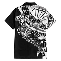 Black White Marquesas Islands Family Matching Short Sleeve Bodycon Dress and Hawaiian Shirt Marquesan Matatiki Hammerhead Shark Patutiki LT14 - Polynesian Pride