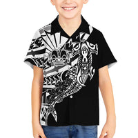 Black White Marquesas Islands Family Matching Short Sleeve Bodycon Dress and Hawaiian Shirt Marquesan Matatiki Hammerhead Shark Patutiki LT14 Son's Shirt Black - Polynesian Pride