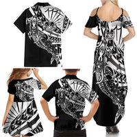 Black White Marquesas Islands Family Matching Summer Maxi Dress and Hawaiian Shirt Marquesan Matatiki Hammerhead Shark Patutiki LT14 - Polynesian Pride