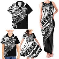 Black White Marquesas Islands Family Matching Tank Maxi Dress and Hawaiian Shirt Marquesan Matatiki Hammerhead Shark Patutiki LT14 - Polynesian Pride