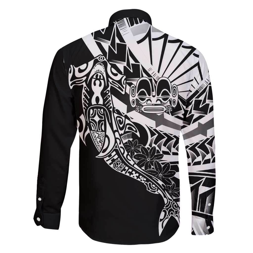 Black White Marquesas Islands Family Matching Tank Maxi Dress and Hawaiian Shirt Marquesan Matatiki Hammerhead Shark Patutiki LT14 - Polynesian Pride