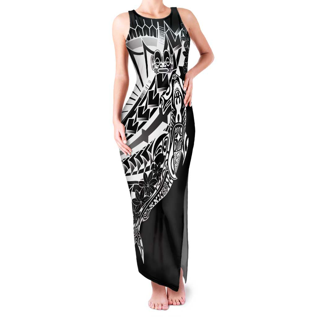 Black White Marquesas Islands Family Matching Tank Maxi Dress and Hawaiian Shirt Marquesan Matatiki Hammerhead Shark Patutiki LT14 Mom's Dress Black - Polynesian Pride