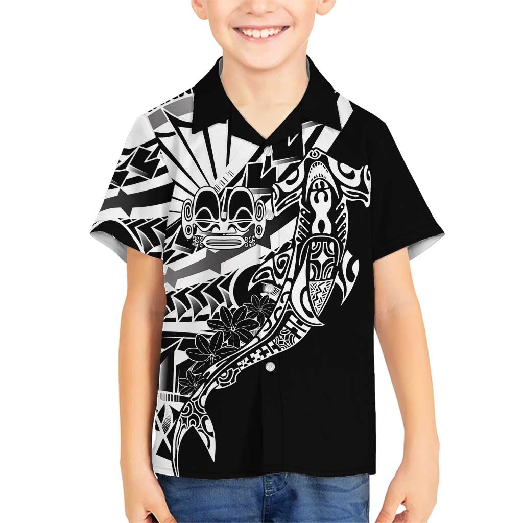 Black White Marquesas Islands Family Matching Tank Maxi Dress and Hawaiian Shirt Marquesan Matatiki Hammerhead Shark Patutiki LT14 Son's Shirt Black - Polynesian Pride