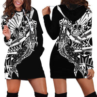 Black White Marquesas Islands Hoodie Dress Marquesan Matatiki Hammerhead Shark Patutiki LT14 - Polynesian Pride