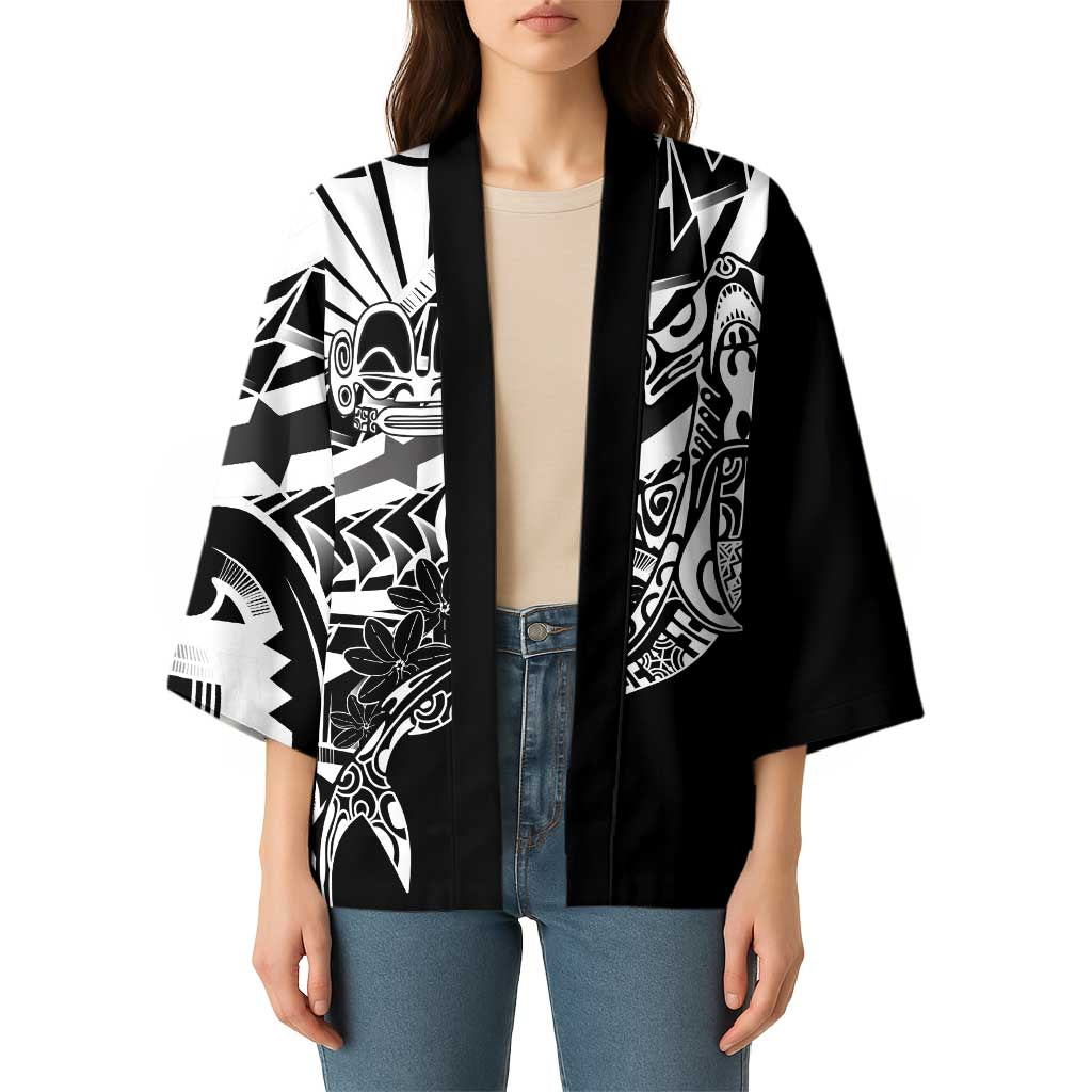Black White Marquesas Islands Kimono Marquesan Matatiki Hammerhead Shark Patutiki - Polynesian Pride