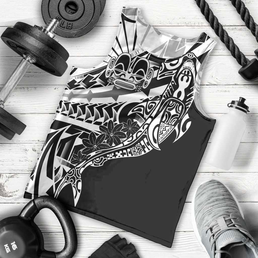 Black White Marquesas Islands Men Tank Top Marquesan Matatiki Hammerhead Shark Patutiki - Polynesian Pride
