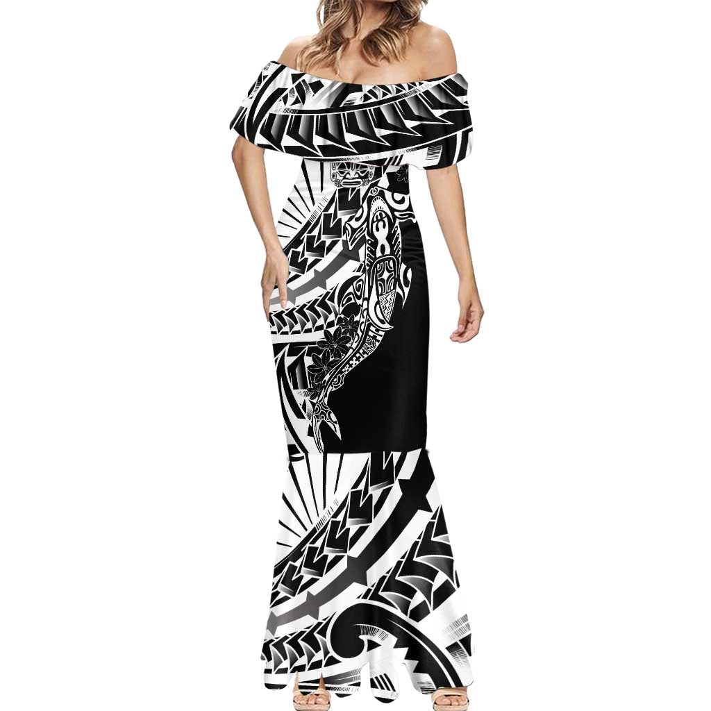 Black White Marquesas Islands Mermaid Dress Marquesan Matatiki Hammerhead Shark Patutiki - Polynesian Pride