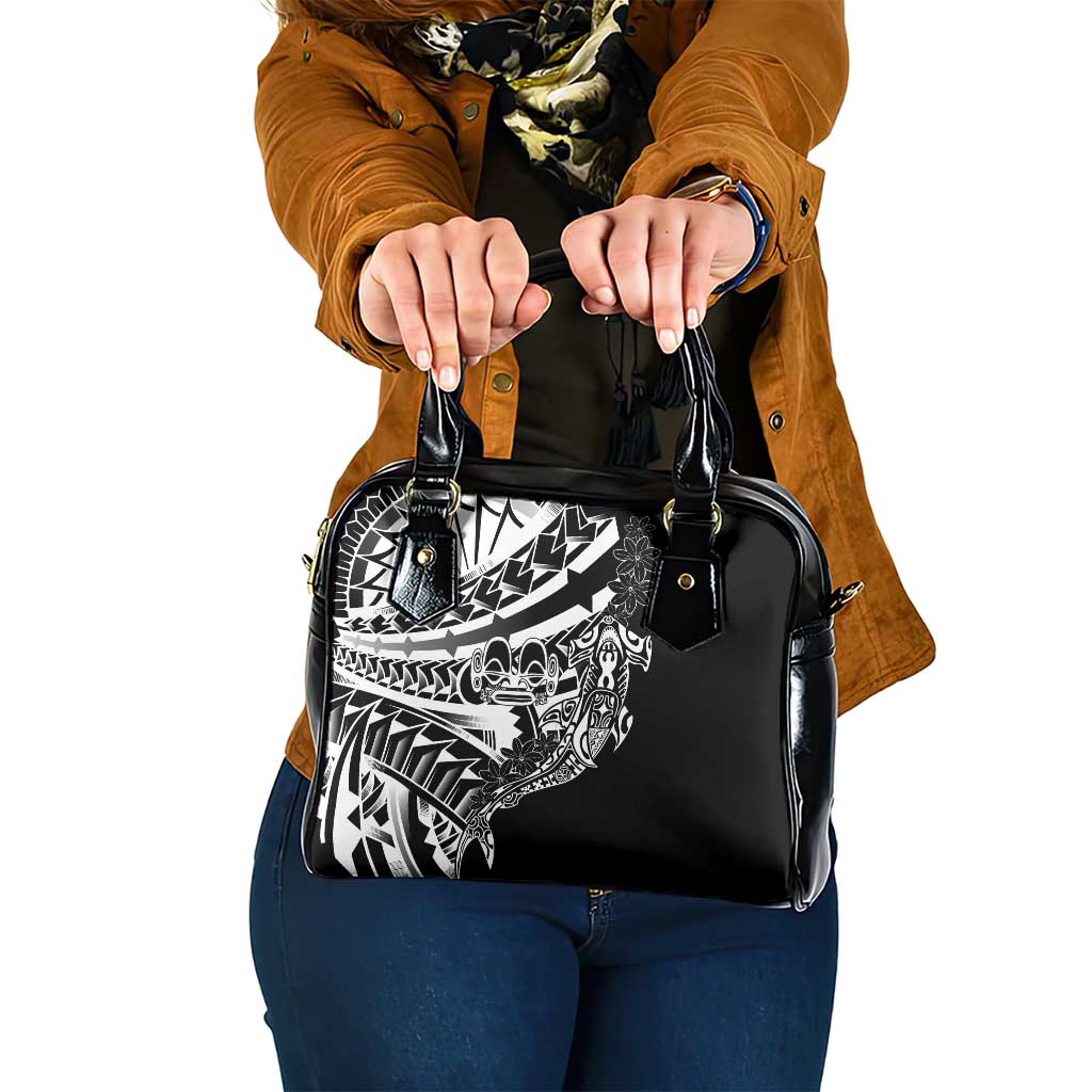 Black White Marquesas Islands Shoulder Handbag Marquesan Matatiki Hammerhead Shark Patutiki - Polynesian Pride