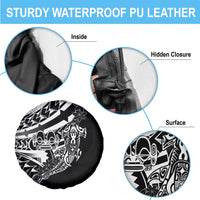 Black White Marquesas Islands Spare Tire Cover Marquesan Matatiki Hammerhead Shark Patutiki - Polynesian Pride