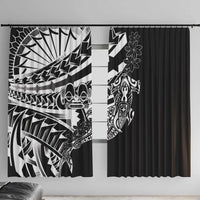 Black White Marquesas Islands Window Curtain Marquesan Matatiki Hammerhead Shark Patutiki LT14 With Hooks Black - Polynesian Pride