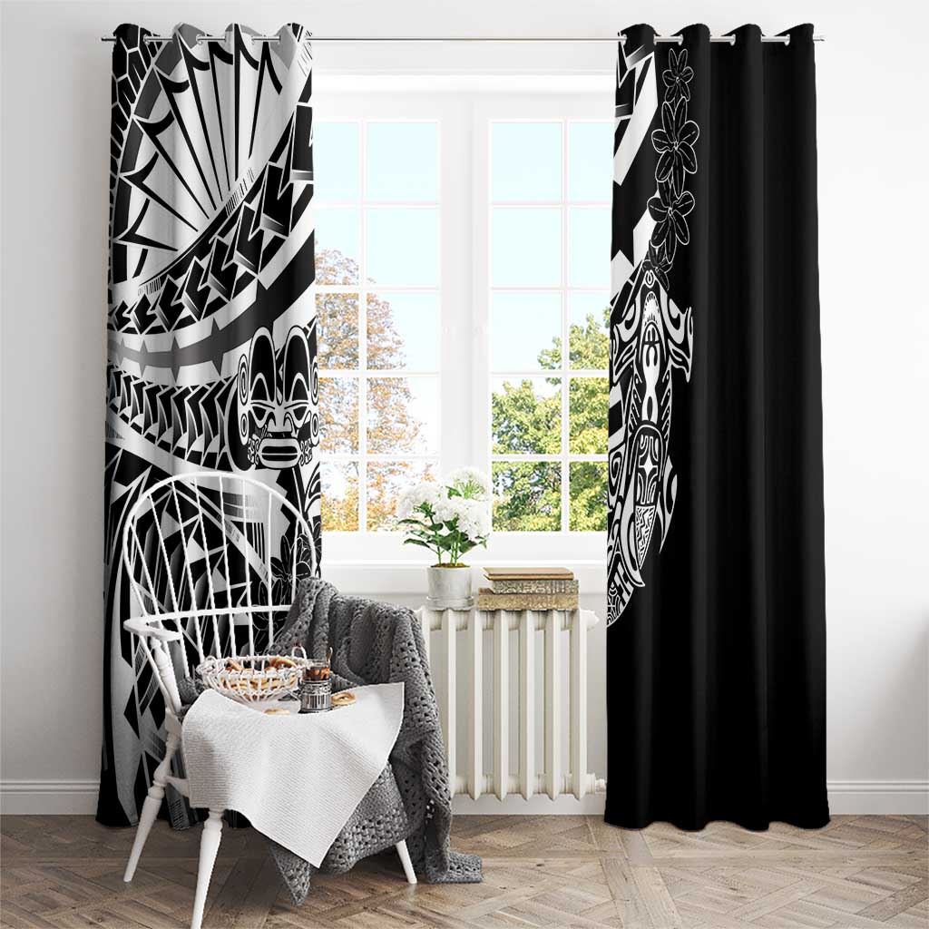 Black White Marquesas Islands Window Curtain Marquesan Matatiki Hammerhead Shark Patutiki LT14 - Polynesian Pride