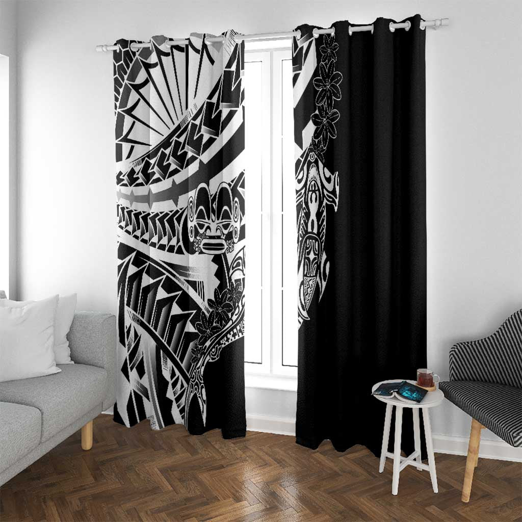 Black White Marquesas Islands Window Curtain Marquesan Matatiki Hammerhead Shark Patutiki LT14 With Grommets Black - Polynesian Pride