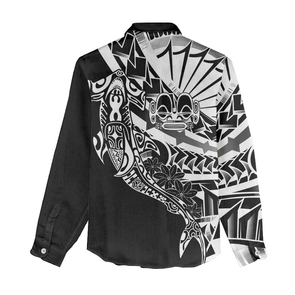 Black White Marquesas Islands Women Casual Shirt Marquesan Matatiki Hammerhead Shark Patutiki LT14 - Polynesian Pride