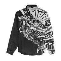 Black White Marquesas Islands Women Casual Shirt Marquesan Matatiki Hammerhead Shark Patutiki LT14 - Polynesian Pride