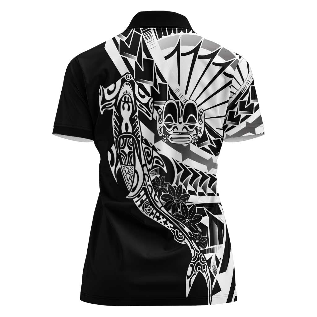 Black White Marquesas Islands Women Polo Shirt Marquesan Matatiki Hammerhead Shark Patutiki LT14 - Polynesian Pride