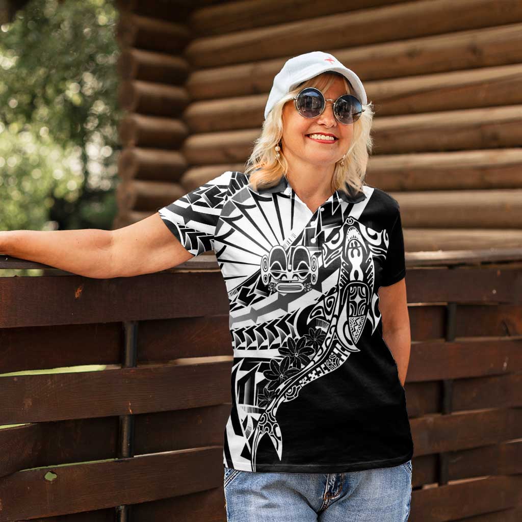 Black White Marquesas Islands Women Polo Shirt Marquesan Matatiki Hammerhead Shark Patutiki LT14 - Polynesian Pride