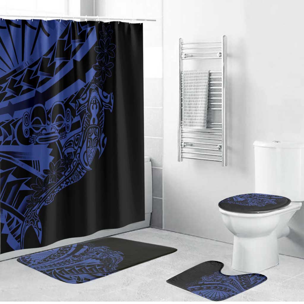 Blue Marquesas Islands Bathroom Set Marquesan Matatiki Hammerhead Shark Patutiki LT14 Bathroom Set (4 pcs) Blue - Polynesian Pride