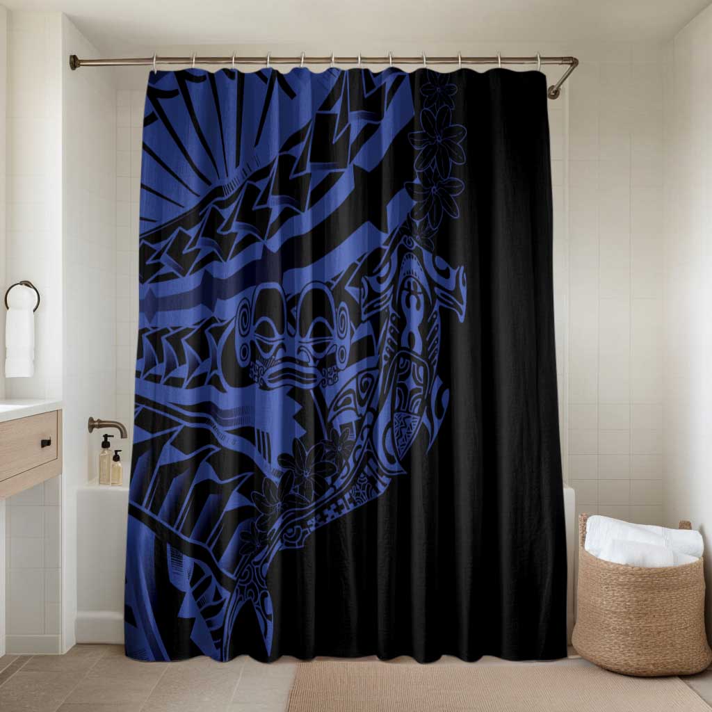 Blue Marquesas Islands Bathroom Set Marquesan Matatiki Hammerhead Shark Patutiki LT14 Shower Curtain Only Blue - Polynesian Pride