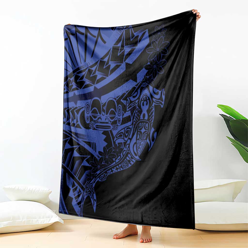 Blue Marquesas Islands Blanket Marquesan Matatiki Hammerhead Shark Patutiki - Polynesian Pride