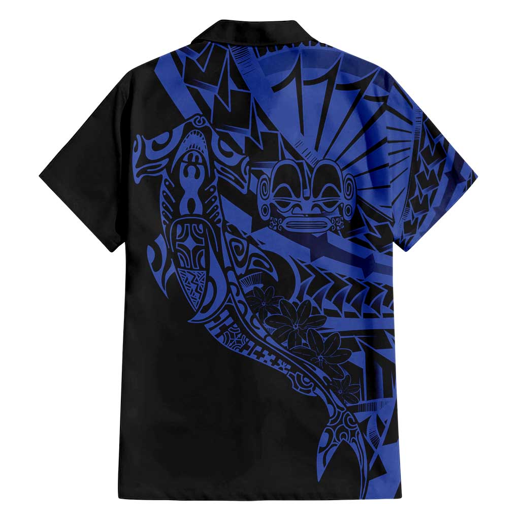 Blue Marquesas Islands Family Matching Off Shoulder Maxi Dress and Hawaiian Shirt Marquesan Matatiki Hammerhead Shark Patutiki LT14 - Polynesian Pride