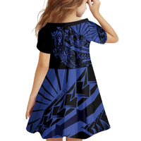 Blue Marquesas Islands Family Matching Off Shoulder Short Dress and Hawaiian Shirt Marquesan Matatiki Hammerhead Shark Patutiki LT14 - Polynesian Pride