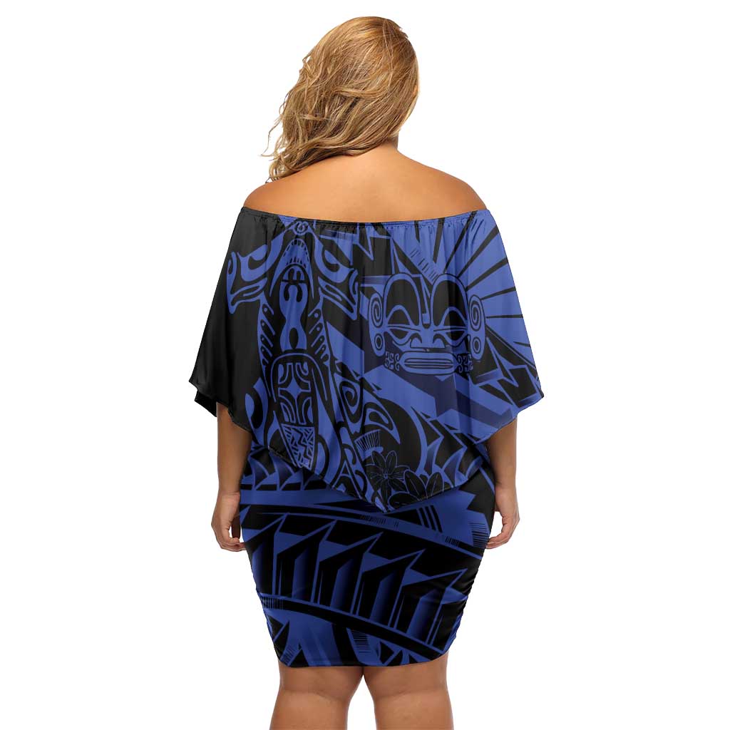 Blue Marquesas Islands Family Matching Off Shoulder Short Dress and Hawaiian Shirt Marquesan Matatiki Hammerhead Shark Patutiki LT14 - Polynesian Pride