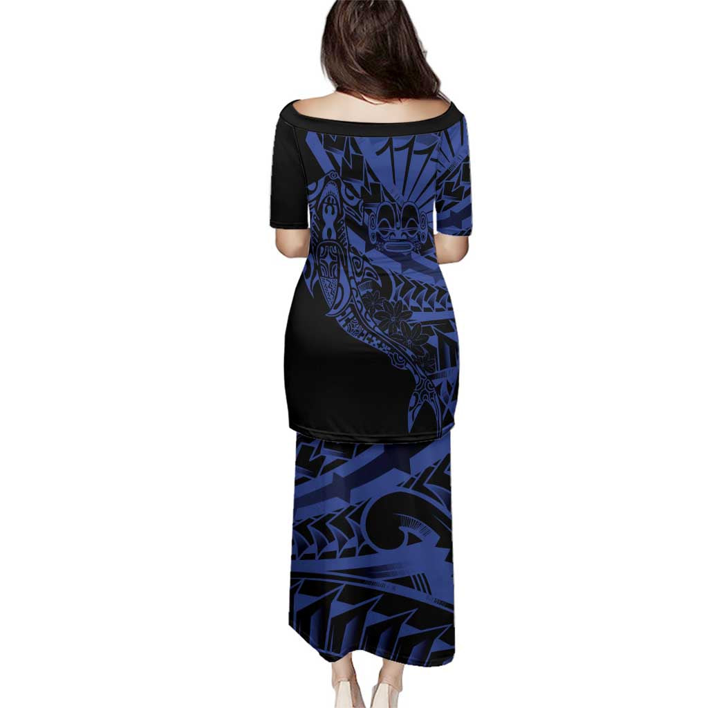 Blue Marquesas Islands Family Matching Puletasi and Hawaiian Shirt Marquesan Matatiki Hammerhead Shark Patutiki - Polynesian Pride