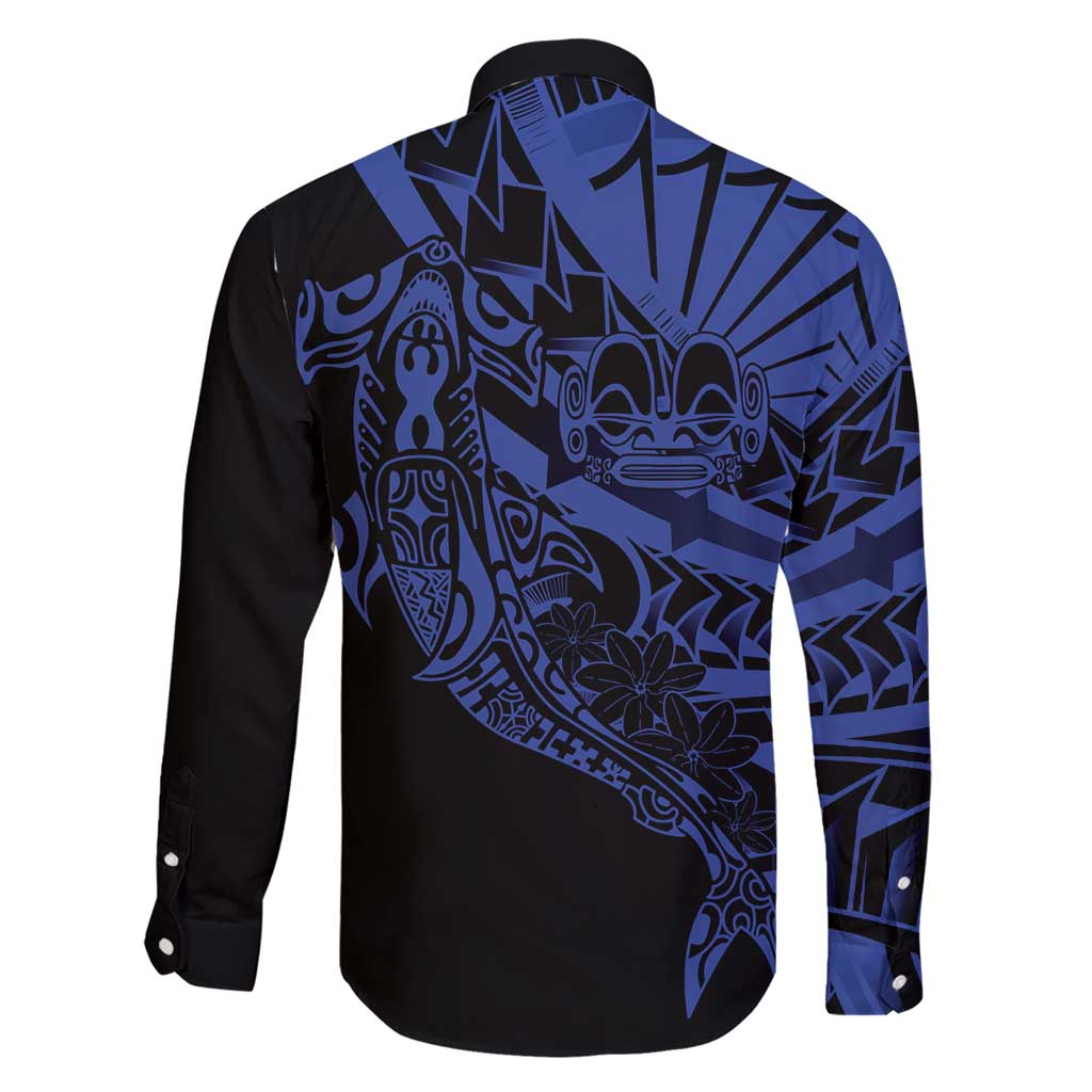 Blue Marquesas Islands Family Matching Short Sleeve Bodycon Dress and Hawaiian Shirt Marquesan Matatiki Hammerhead Shark Patutiki LT14 - Polynesian Pride