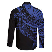 Blue Marquesas Islands Family Matching Short Sleeve Bodycon Dress and Hawaiian Shirt Marquesan Matatiki Hammerhead Shark Patutiki LT14 - Polynesian Pride