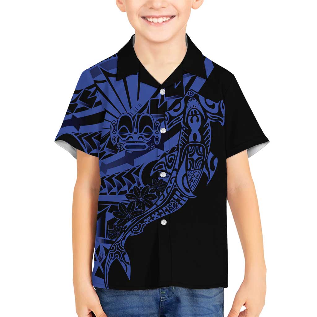 Blue Marquesas Islands Family Matching Summer Maxi Dress and Hawaiian Shirt Marquesan Matatiki Hammerhead Shark Patutiki LT14 Son's Shirt Blue - Polynesian Pride
