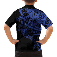 Blue Marquesas Islands Family Matching Tank Maxi Dress and Hawaiian Shirt Marquesan Matatiki Hammerhead Shark Patutiki LT14 - Polynesian Pride