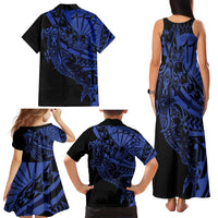 Blue Marquesas Islands Family Matching Tank Maxi Dress and Hawaiian Shirt Marquesan Matatiki Hammerhead Shark Patutiki LT14 - Polynesian Pride
