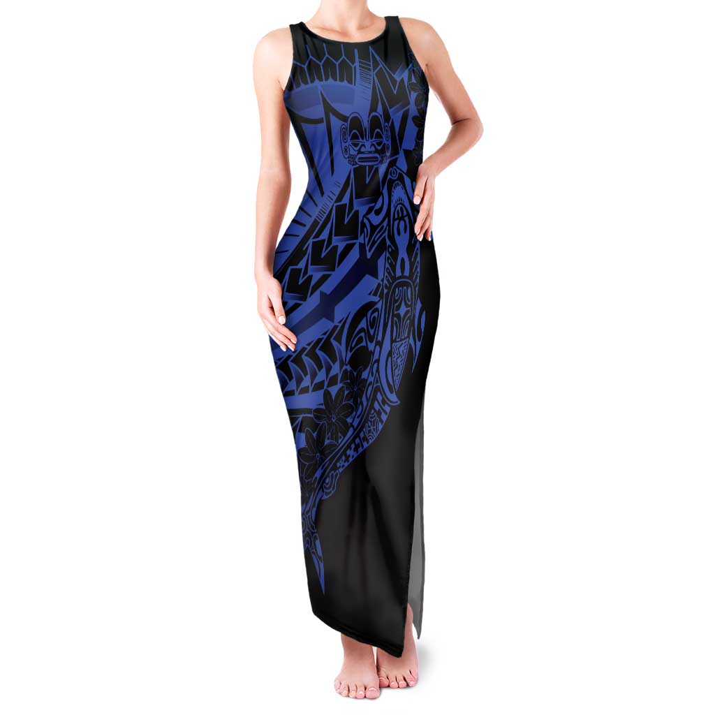 Blue Marquesas Islands Family Matching Tank Maxi Dress and Hawaiian Shirt Marquesan Matatiki Hammerhead Shark Patutiki LT14 Mom's Dress Blue - Polynesian Pride