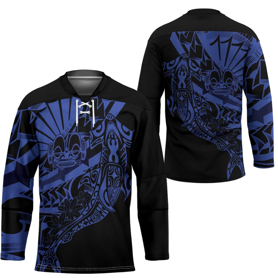 Blue Marquesas Islands Hockey Jersey Marquesan Matatiki Hammerhead Shark Patutiki - Polynesian Pride