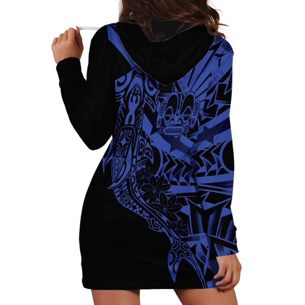Blue Marquesas Islands Hoodie Dress Marquesan Matatiki Hammerhead Shark Patutiki LT14 - Polynesian Pride