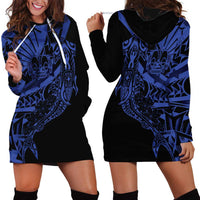 Blue Marquesas Islands Hoodie Dress Marquesan Matatiki Hammerhead Shark Patutiki LT14 - Polynesian Pride