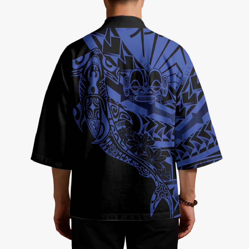 Blue Marquesas Islands Kimono Marquesan Matatiki Hammerhead Shark Patutiki LT14 - Polynesian Pride